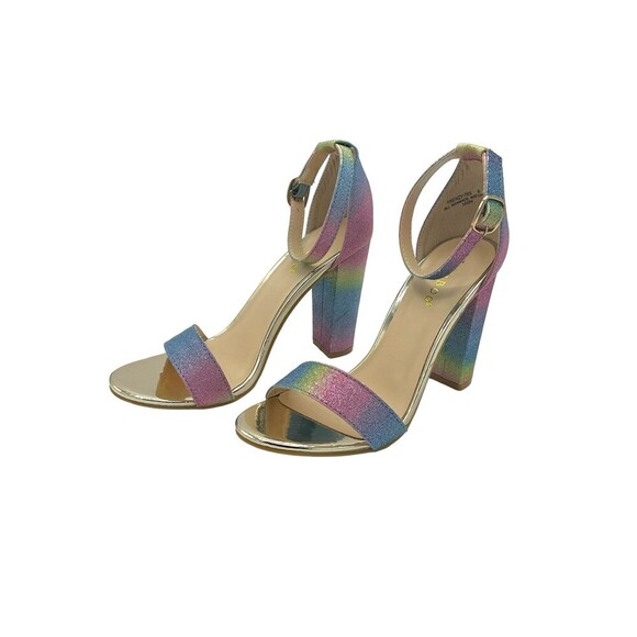 BAMBOO Women's Block Heel Sandal , Pastel Rainbow Glitter size 6B NEW - Picture 4 of 7
